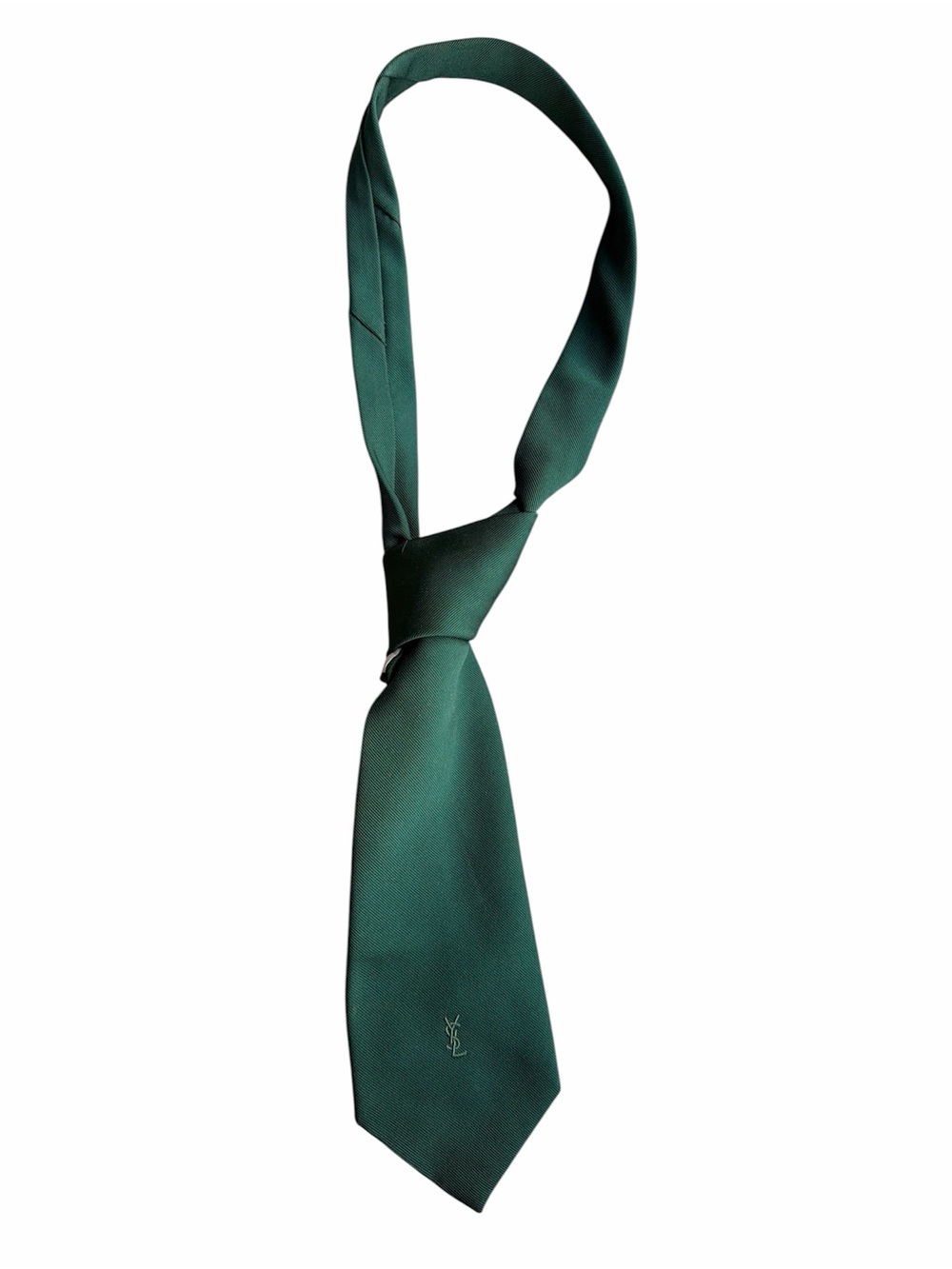 Vintage Yves Saint Laurent Emerald Green Silk Tie with Subtle Logo